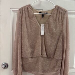 White House Black Market Women's V-Neck Top - Shimmering Tan